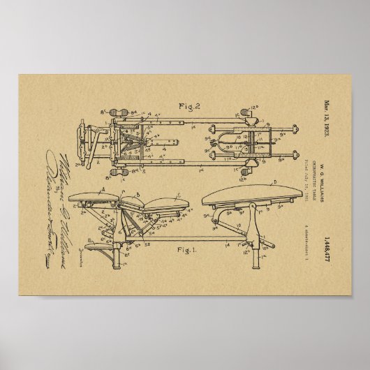 1923 Chiropractic Table Patent Art-afdrukken Poster (Voorkant)