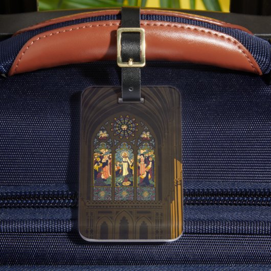 1923 Poster van een kerk met Glazen in lood raam. Bagagelabel (Voorkant Insitu 2)