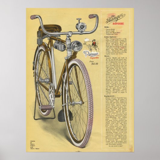 1923  Ranger Superbe-fiets en art-Poster Poster (Voorkant)
