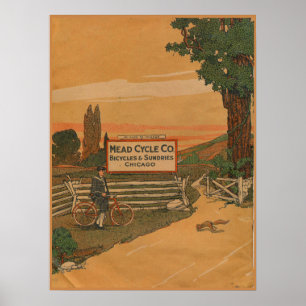 1923 Vintage Mead Cycles Bicycles Ad Art Poster