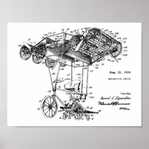 1924 Flying Bicycle Airplane Patent Drawing Print