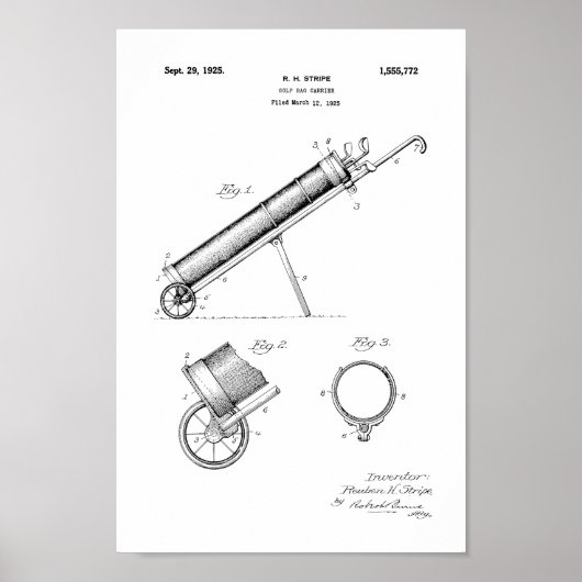 1925  Golf Bag Patent Art Print (Voorkant)
