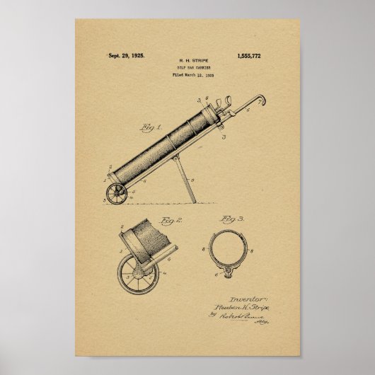 1925 Golf Bag Patent Art Print (Voorkant)