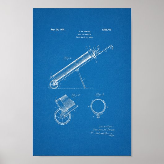 1925 Golf Bag Patent Blueprint Art Print (Voorkant)