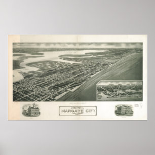 1925 Margate City, NJ Birds Eye Uitzicht Panoramic Poster