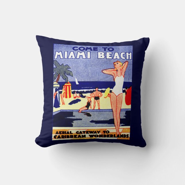 1925 Miami Beach Reisposter Kussen (Voorkant)