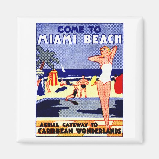 1925 Miami Beach Reizen Poster Magneet (Voorkant)