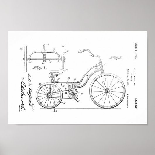 1925 Tricycle Patent Art-afdrukken Poster (Voorkant)
