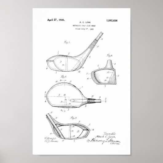 1926  Golf Club Head Patent Art Print (Voorkant)
