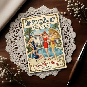 1926 Vintage Poolside Chic Zwemkleding Reclame Briefkaart