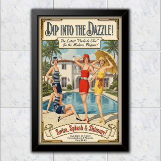 1926 Vintage Poolside Chic Zwemkleding Reclame Poster