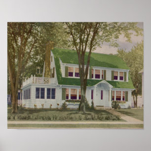  1927 House Design Print Green White