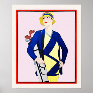 1928 Golf-Waterverf afdrukken Poster