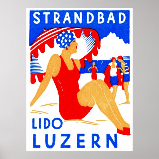 1929 Art Deco Strandbad Lido Luzern Poster (Voorkant)