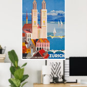 1929 SUISSE Zurich Metropolis Affiche de voyage (Bureau à domicile)