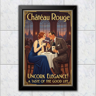 1930 Antieke Château Rouge Wijnreclame Poster