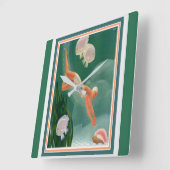 1930 Art Deco Swimmer/Resort and Wall Clock Vierkante Klok (Hoek)