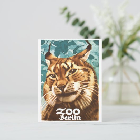 1930 Ludwig Hohlwein Berlijn Zoo Lynx Poster Briefkaart (Staand voorkant)