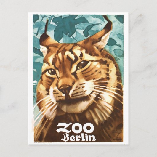 1930 Ludwig Hohlwein Berlijn Zoo Lynx Poster Briefkaart (Voorkant)