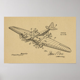 1930  tekening van vliegtuigpatenten poster