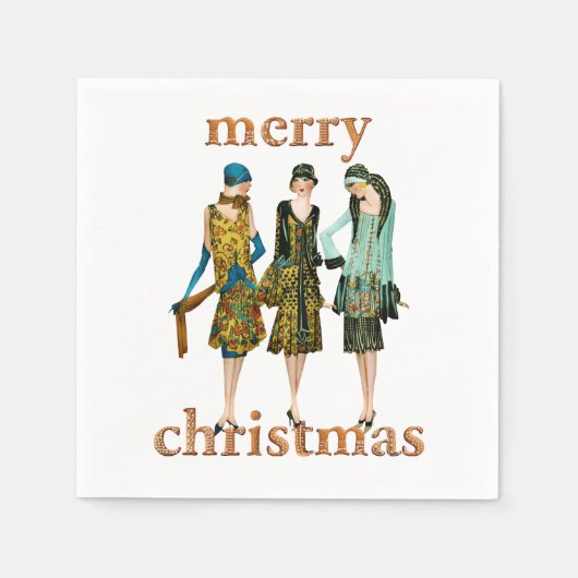 1930 Vrouwen Vrolijk Kerstfeest Servet (Voorkant)