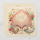 1930s Art Deco Seaside Seashell bruiloft uitnodigi Kaart (Voorkant / Achterkant)