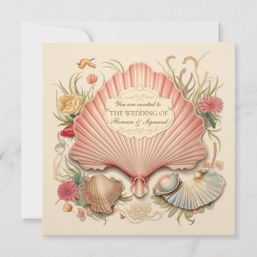 1930s Art Deco Seaside Seashell bruiloft uitnodigi Kaart (Voorkant)