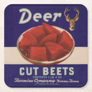 1930s Deer Cut Beets kan label geven Vierkante Kartonnen Onderzetter