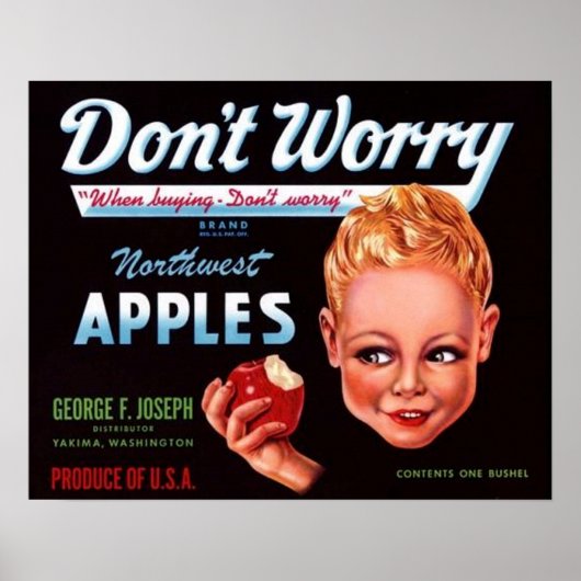 1930s Don't Worry brand appels fruit crate label Poster (Voorkant)