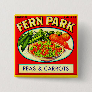 1930s Fern Park erwten en wortelt Vierkante Button 5,1 Cm