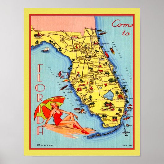 1930's Florida Beach Reizen Poster (Voorkant)