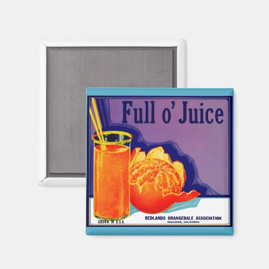 1930s Full o’ Juice sinaasappel krat label Magneet (Voorkant / Achterkant)
