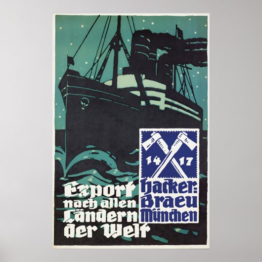 1930s German Beer Poster Hackerbräu München (Devant)