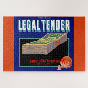 1930s Legal Tender oranje crate label Legpuzzel