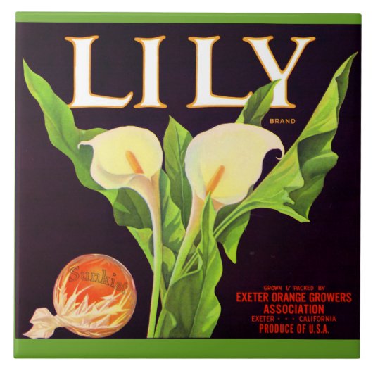 1930s Lily sinaasappel krat label print Tegeltje (Voorkant)