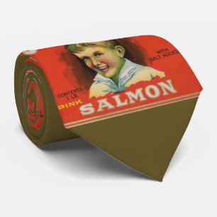1930s Mi-Boy roze zalmblik labelprint Stropdas