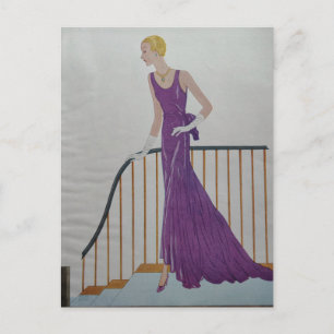 1930s Mode Vrouw in Paarse Jurk  Briefkaart