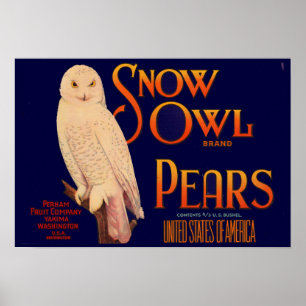 1930s Sneeuwboomperen Etiket op peervruchten Poster