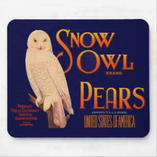 1930s Sneeuwuil merk peren fruitkist label Muismat