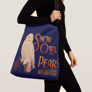 1930s Snow Owl branderperen fruitkrattendruk Crossbody Tas