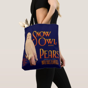 1930s Snow Owl branderperen fruitkrattendruk Draagtas