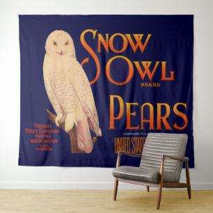 1930s Snow Owl branderperen fruitkrattendruk Wandkleed