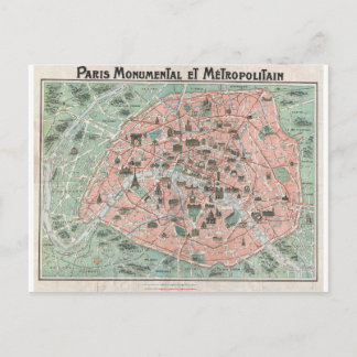 1932 Art Deco Map of Paris, Frankrijk Briefkaart
