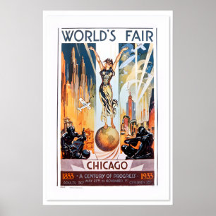 1933 Art Deco Chicago Wereldtentoonstelling Klassi Poster