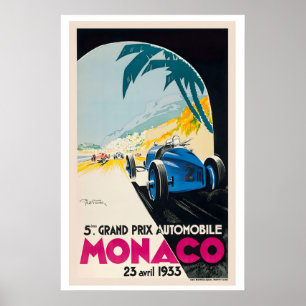 1933 Monaco Grand Prix Oude Racing Poster