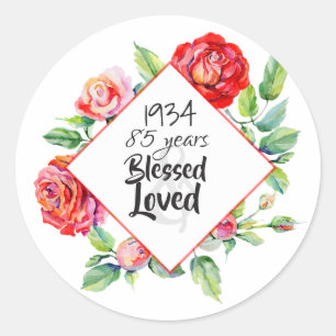 1934 85th Birthday Woman - Waterverf Rozen Custom Ronde Sticker