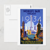 1934 De beurs van Chicago World Briefkaart (Voorkant / Achterkant)