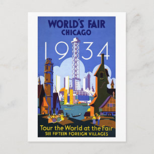 1934 De beurs van Chicago World Briefkaart