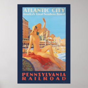 1935 Atlantic City Pennsylvania Railroad Vintage Poster