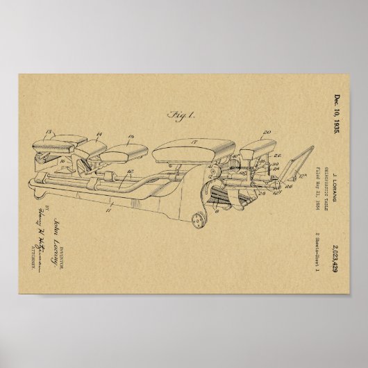 1935 Chiropractic Table Patent Art-afdrukken Poster (Voorkant)